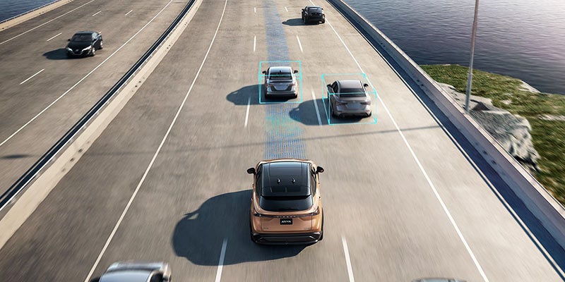 Nissan Ariya using driver-assistance tech on a highway